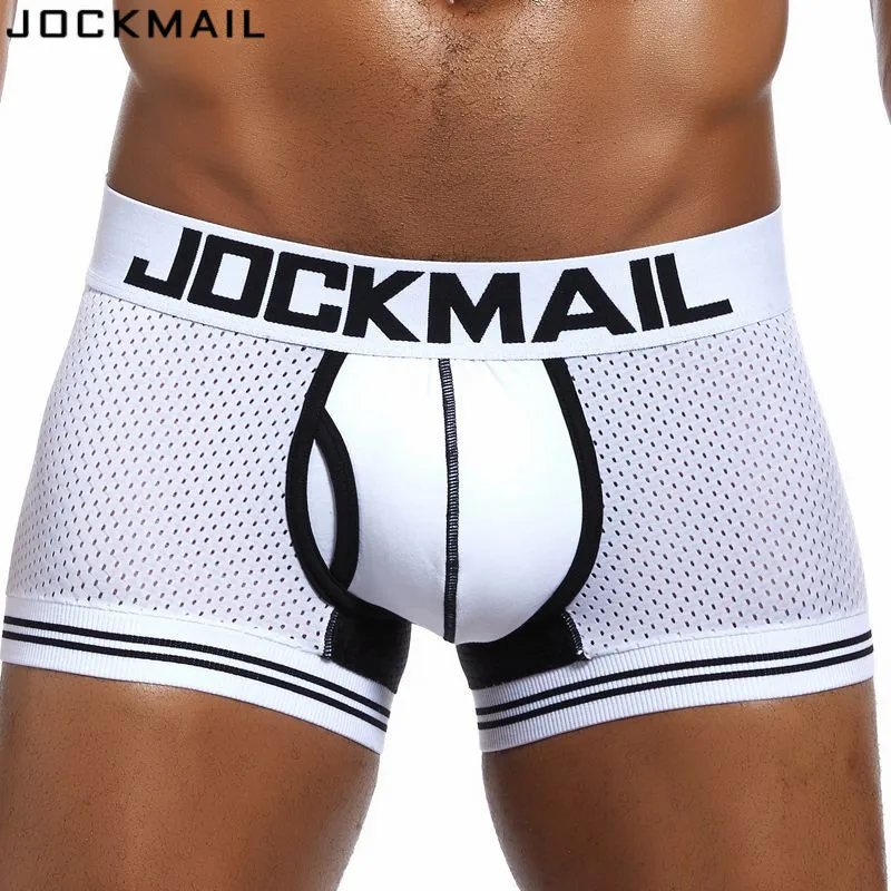 JOCKMAIL, фирменное мужское Сетчатое нижнее белье, боксеры, calzoncillos hombre, гей, одежда для сна, Cueca, боксеры, дышащие, промежность, хлопковые трусы, шорты