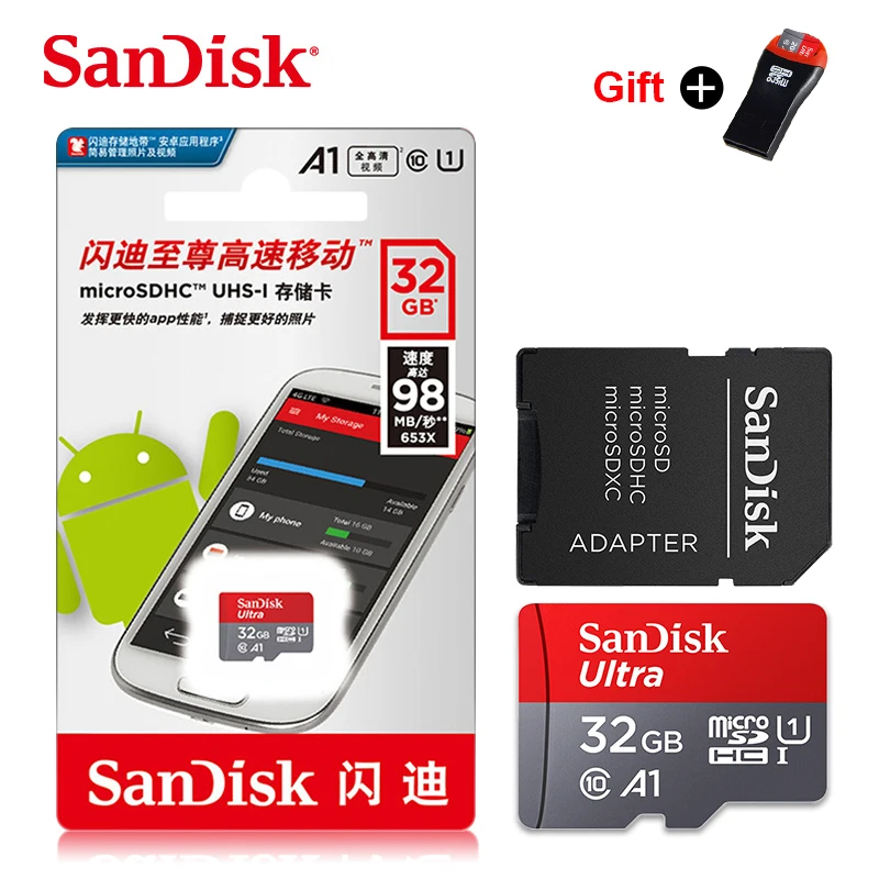 Двойной Флеш-накопитель SanDisk Memory Card A1 256 ГБ 200 ГБ 128 Гб 64 Гб U3 98 МБ/с. микро sd карты Class10 UHS-3 флеш-карта памяти Microsd TF/sd карты s UHS-1