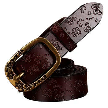 

Women Classic Butterfly Print Belt 2020 Luxury Harajuku Leather Belt Women Fashion Vintage Floral Carved Pin Buckle Belt Mujer