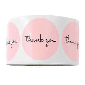 

1 Roll of 500PCS Birthday Party Seal Sticker Self-adhesive Gift Wrapping Sticker Pink Thank You English Letters Sticker Round Gi