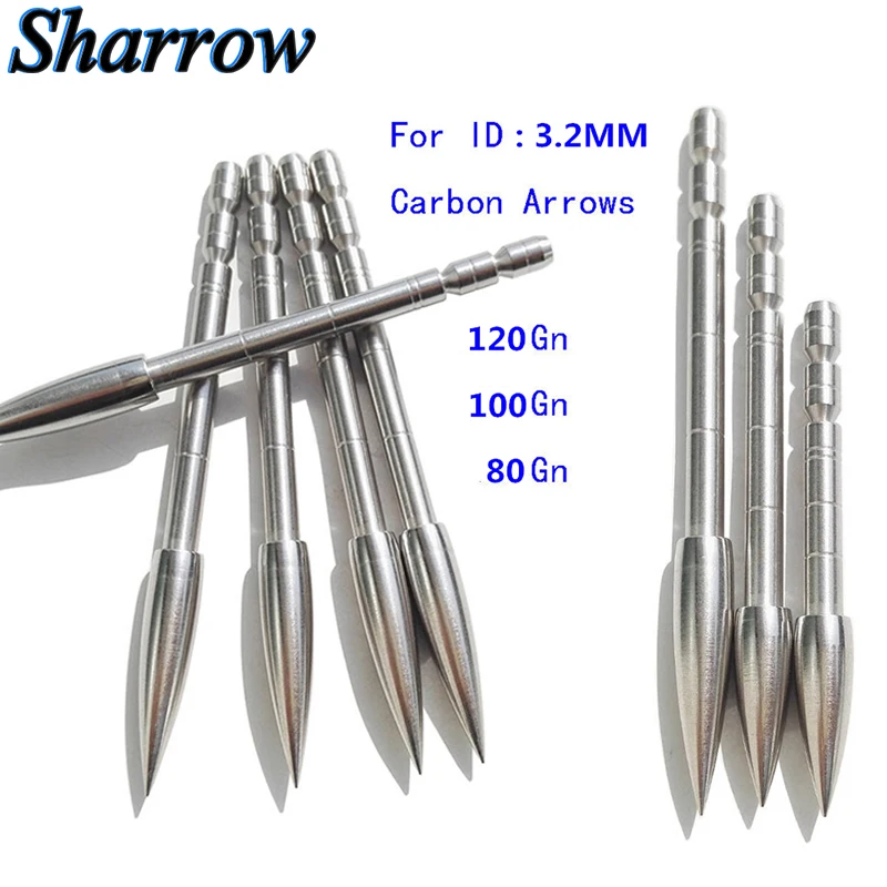 

Archery Target Arrowhead ID3.2mm Point Arrow Field Tips 80/100/120Grain Stainless Steel for Carbon Arrow Shaft Huting shooting