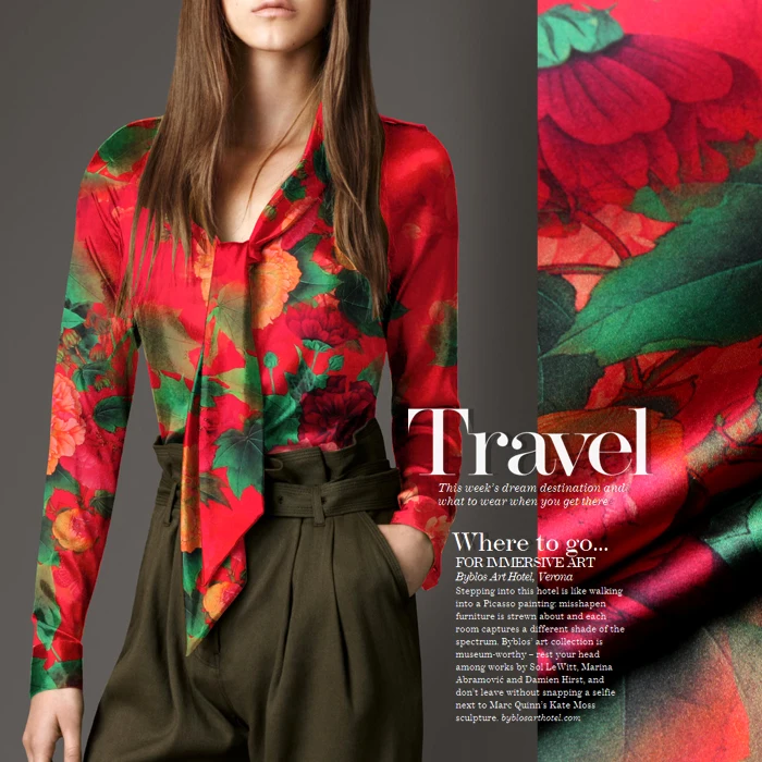 Печатный шелк стрейч-сатин 118 см Ширина 19 momme/чистый шелк Ткань для шитья платьев эластичный атлас Модифицированная шелковая пряжа