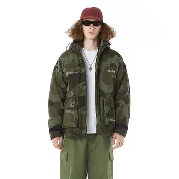 

Winter New Original Tide Brand Full Body Printed Camouflage Hooded Workwear Coat Casual Jacket Parkas