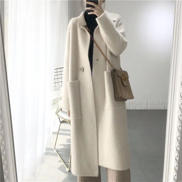 

Women Thick Cardigans Sweater Autumn Turn-down Collar One Button Winter Pockets 2020Loose Female Knit Cardigans Coat vs399
