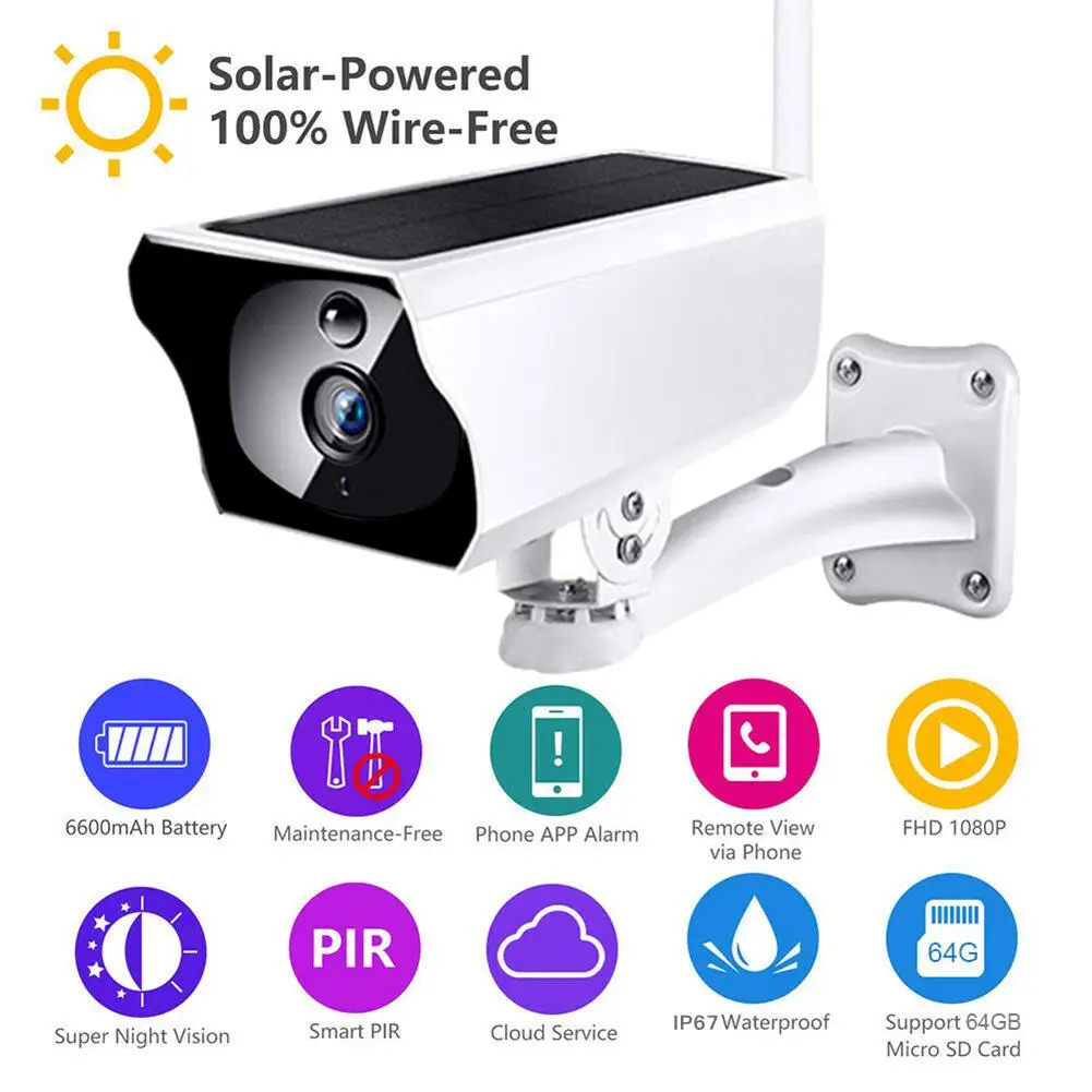 1080P Солнечная камера HD Беспроводная IP67 WiFi камера видеонаблюдения Solaire CCTV IP камера 850nm инфракрасная 2,4G Ночная камера без батареи