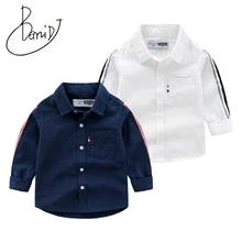Рубашка для мальчиков Весенняя хлопковая модная детская одежда в полоску с длинными рукавами Топы для мальчиков с отложным воротником