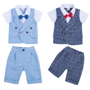 

Brand New 2pcs Baby Kids Boy Gentlemen Evening Set Blouse Tops+Striped Shorts Pants Gentleman Wedding Flower Boy Outfits Clothes