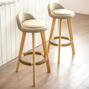 

Solid Wood Bar Stool Modern Minimalist High Stools Home Backrest Bar Stool Bar Chair Tea Shop Chair Front Desk Chair