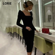 LORIE – robe de soirée arabe, col carré, manches longues, sirène en velours, longueur thé, dubaï, bal, mariage 