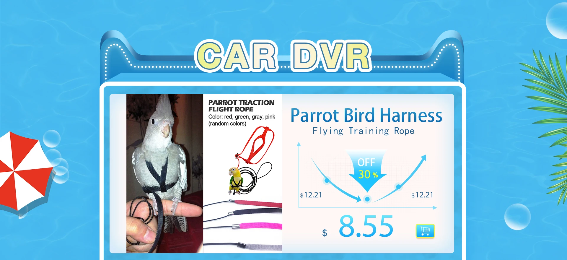 VORCOOL Parrot Bird Leash Kit Anti-bite Flying Training Rope Blue 