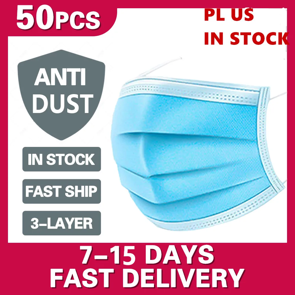 

50 Pcs Disposable Masks Dustproof Face Mouth Masks Non Woven Anti PM2.5 Anti Influenza Breathing Safety Masks Face Care Masks