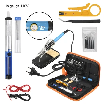 

Adjustable Temperature US110V EU 220V 60W Electric Soldering Iron Kit Soldering Tips Desoldering Pump Tweezers Hand Tool