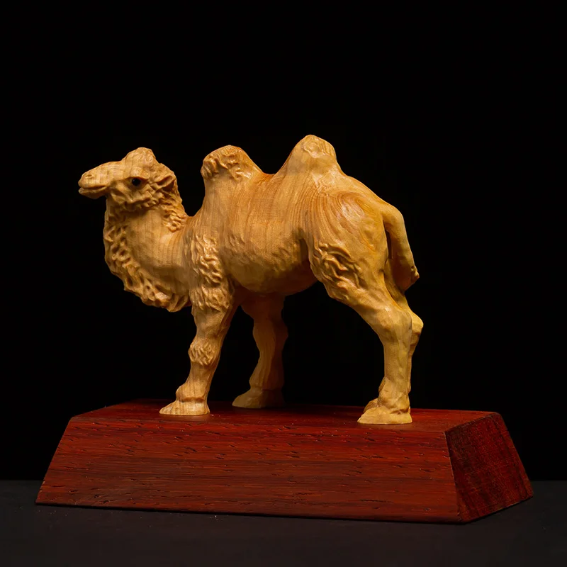 

Elegant Boxwood Camel Sculpture: Chinese Feng Shui Art for Business & Home Decor