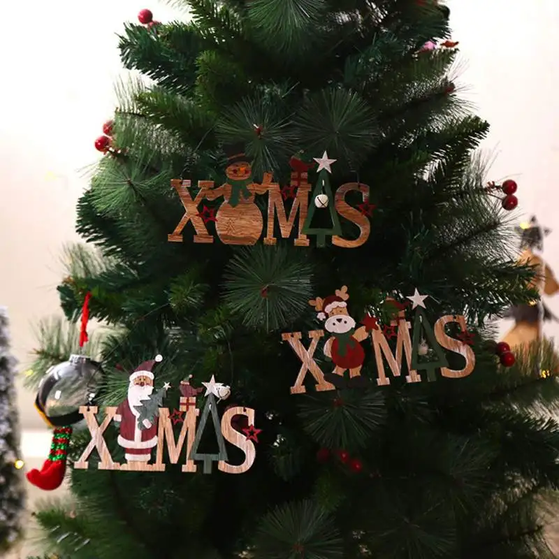 

Home Party Hanging Wall Ornament Christmas Bell Letter Hanging Decoration Wooden Christmas Xmas Festivel Tree Pendant