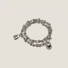 Классический розовое золото шарик серебряного цвета замок кулон из нержавеющей стали u-образный цепочка браслет на запястье для женщин ювелирные изделия DJ1193