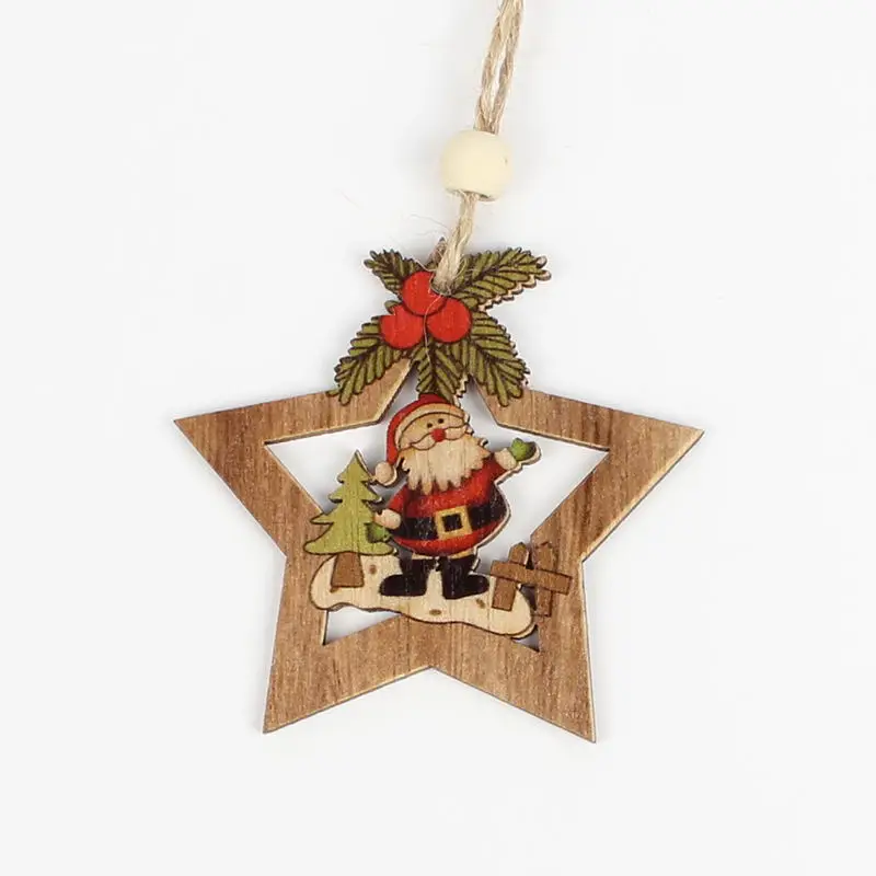 HUADODO 4Pcs Wooden Star Christmas tree decoration Pendants Ornaments for Christmas decoration Ornament New Year Kids Gift - Цвет: Santa Claus