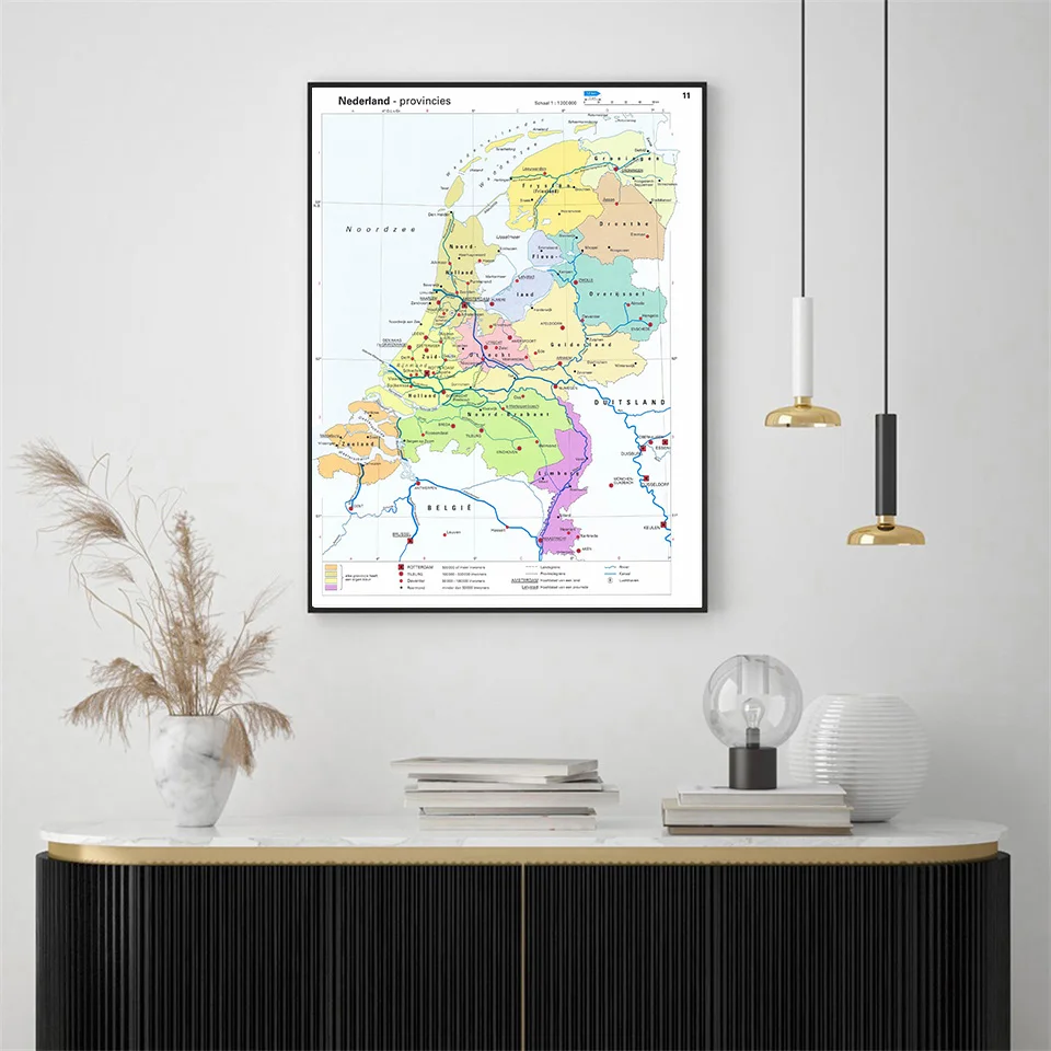 42*59cm Netherlands Provinces Map in Dutch Small Size Wall Art Poster Canvas Painting Home Decor School Supplies