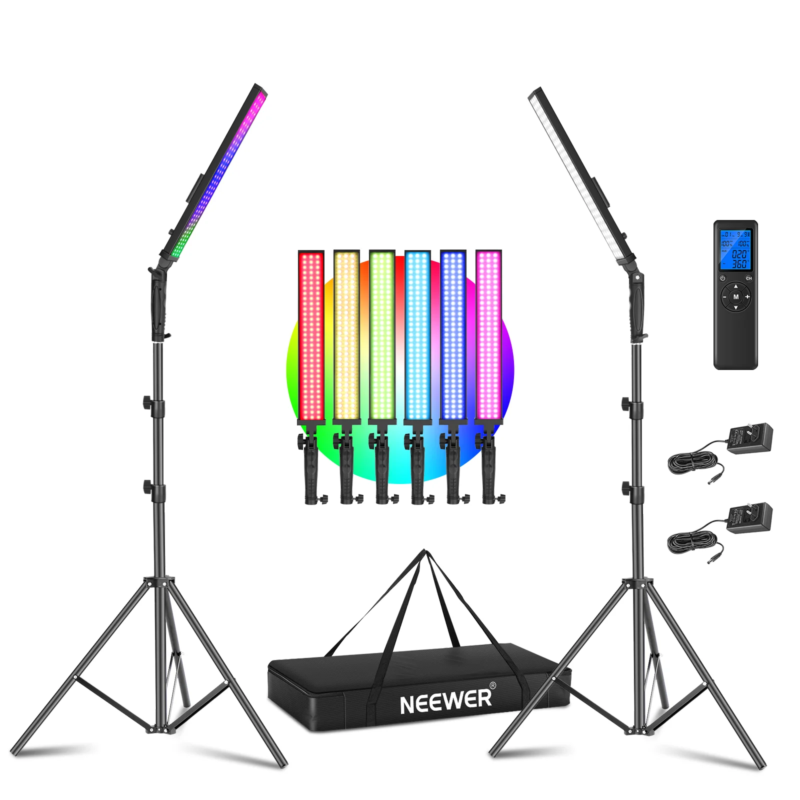 Neewer 2-Pack RGB светодиодный светильник-палка 21 Вт Регулируемая яркость 3200K ~ 5600K