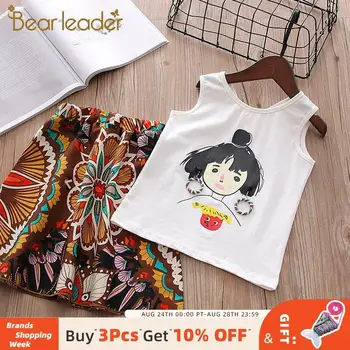 

Bear Leader Girls Clothing Sets New Summer Casual Cartoon Suits Printing Kids Clothes Set Sleeveless Top Vest and Skirt Clothing