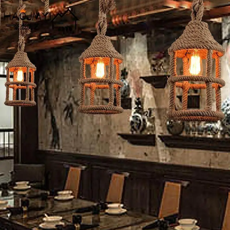 

American Country Iron Rope Lamp Loft Personality Retro Restaurant Bar Room Bar Coffee Small Chandelier luminaire