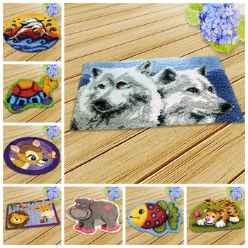 

DIY Cute Animals Latch Hook Rug Kits Carpet Embroidery Set Needlework Knitting Cool Wolf Bedroom Carpet Latch Hook Kit Foamiran