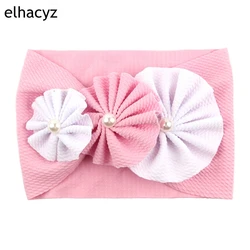 New Arrival Summer Fashion Pearl Flower Headbands For Girls Hair Bow Elastic Kids Turban Hair Bands Head Wrap Hair Accessories