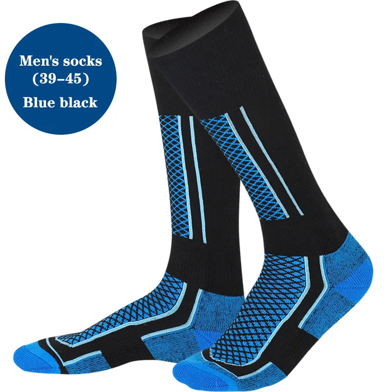 Толстые зимние теплые спортивные носки для мужчин и женщин, для активного отдыха, туризма, футбола, бега, баскетбола, чулки для лыжников, Длинные компрессионные термоноски - Цвет: men blue black