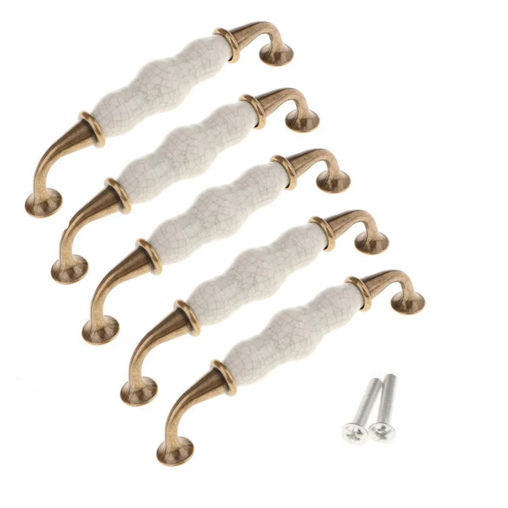 

5pcs Kitchen Drawer Cabinet Handles Cupboard Pulls Door Knob Zinc Alloy+Ceramic