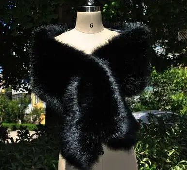 Черный Элегантная женская шаль, тип, Лисий мех, шаль, меховой воротник, шарф невесты, консольное вечернее платье, плащ, специальный подарок - Цвет: Черный