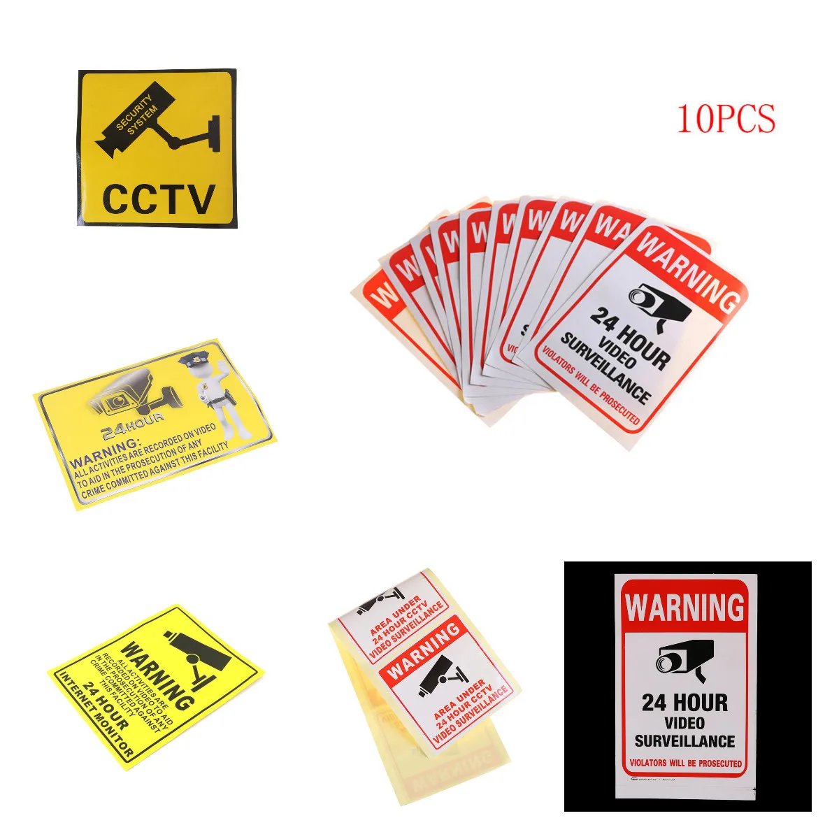 Warning Sticker 24H Video Camera System Warning Sign Wall Decal Surveillance Monitor Decal Public Area Security Wall Sticker afbeelding