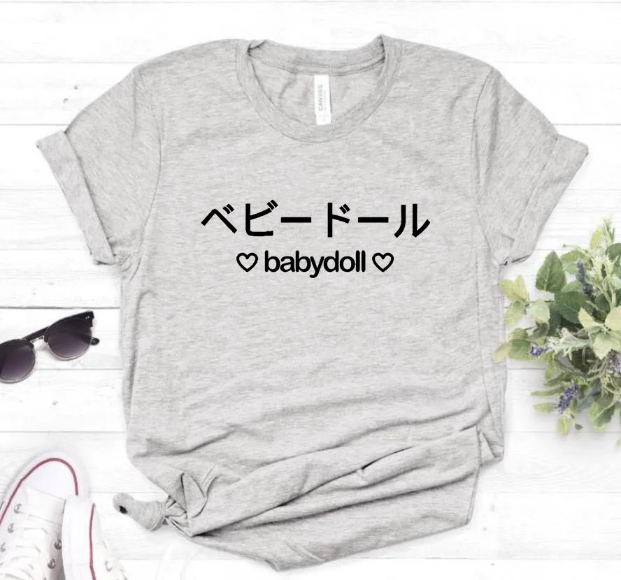 gray-black letter Babydoll, японская, розовая, с буквенным принтом, женская футболка, повседневная, хлопок, хипстер, забавная футболка для девочек, топ, футболка, 8 цветов, Прямая поставка, BA-201 - Цвет: gray-black letter