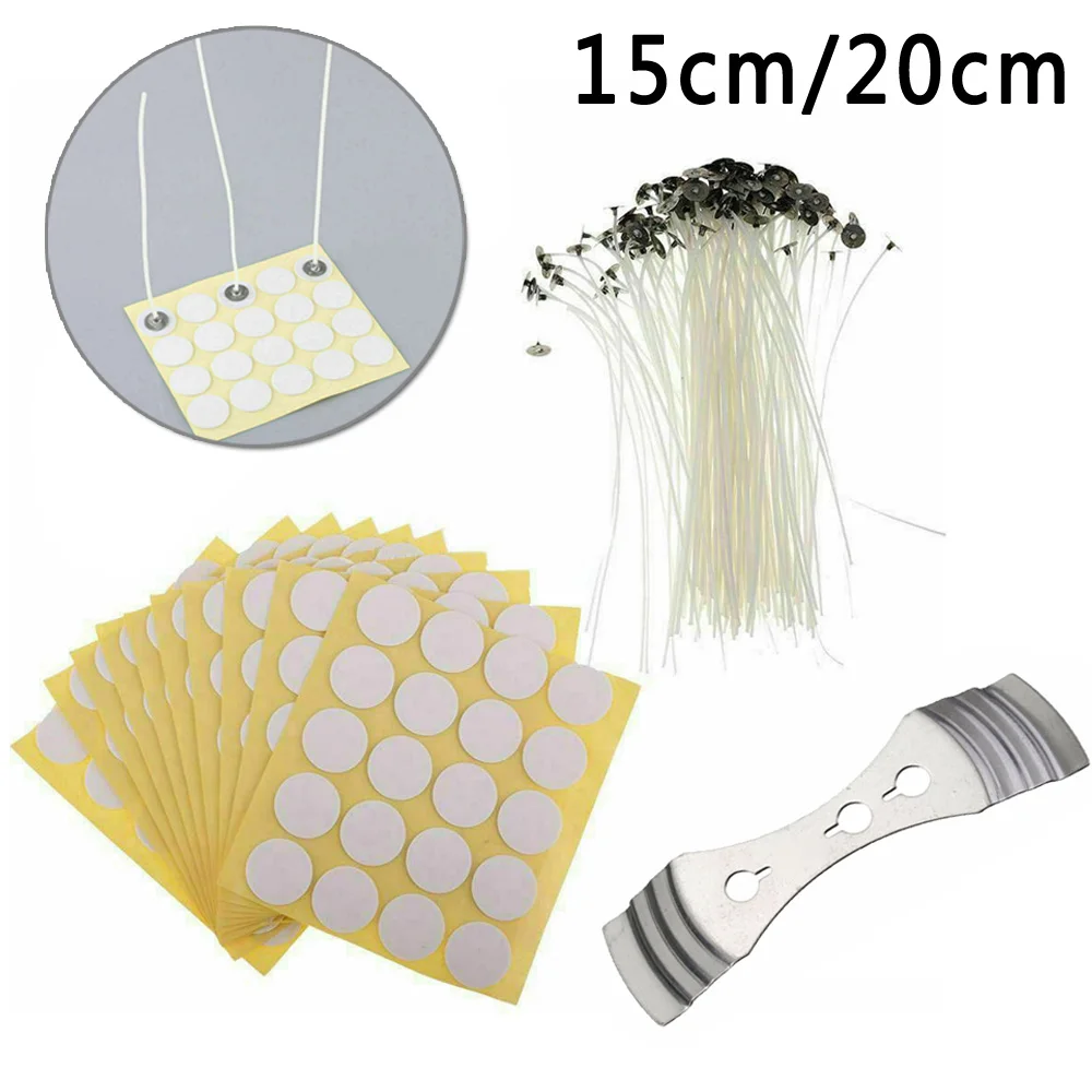 100X свеча Wicks15cm/20 cm+ 100X наклейки для фитиля+ 1X держатель DIY свечи формы для изготовления свечей ручной работы