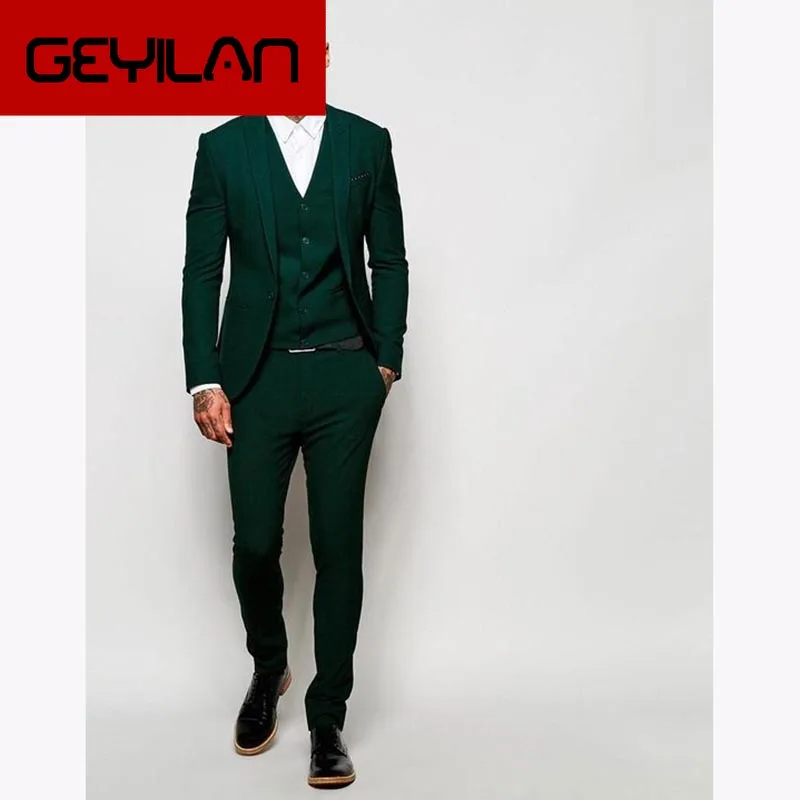 

latest coat pant design Dark Green Mens Dinner Prom Suits terno masculino Groomsmen Wedding Blazer Suit (Jacket+Pants+Vest+Tie)
