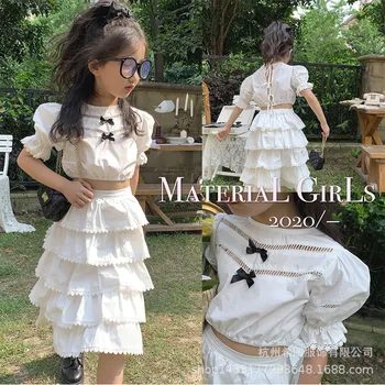 

2020 summer new girls' suit loose foam sleeve T-shirt cake skirt two piece suit