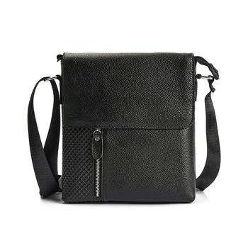 

Plaid Patchworked 10 Inch Business OL Pack Man Messenger Bag Cowhide Leather Men Crossbody Shoulder Bags Classic Simple Style