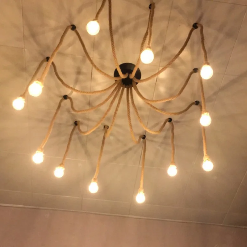 Винтажная люстра из пенькового каната DIY паук подвесной светильник потолочный Ретро венгинг свет для ресторана бар магазин дома