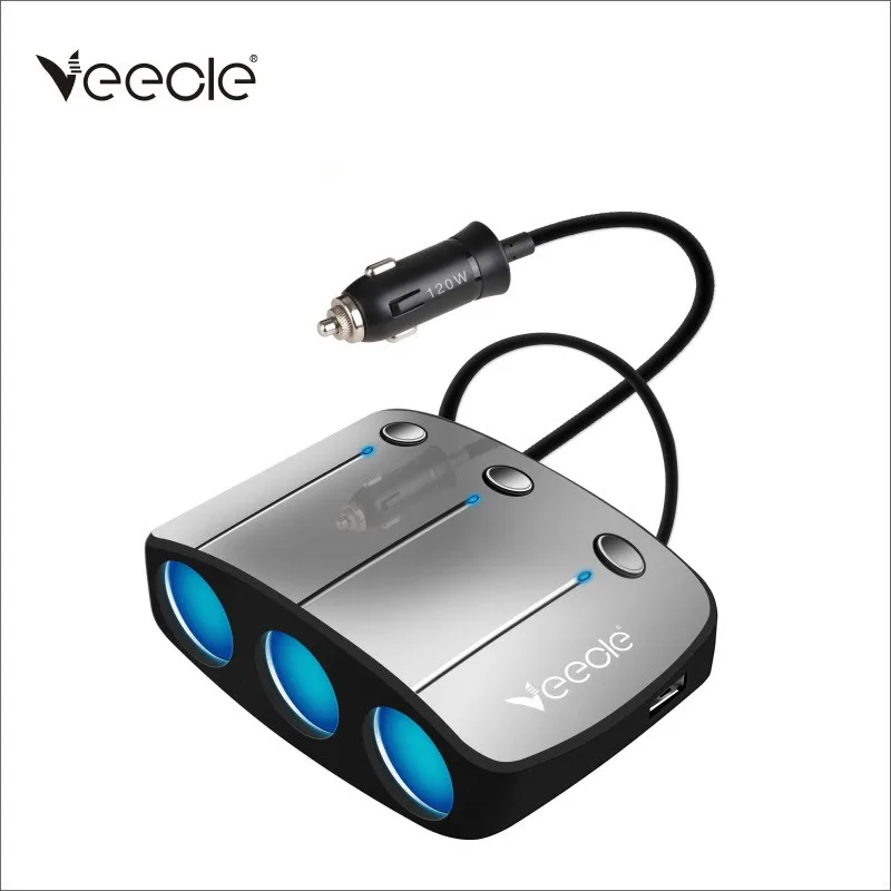 Разветвитель VEECLE 12 В/24 В 130 Вт высокомощный Автомобильный USB-прикуриватель 3 1 А
