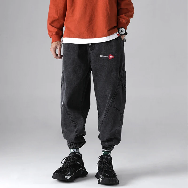 Aolamegs Men Sweatpants Solid Color Cargo Pants Drawstring Retro Style Patchwork Casual All match High Street 3