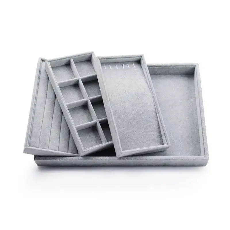 Flannel Jewlery Showcase Tray Ring Necklace Stud Earring Display Organizer