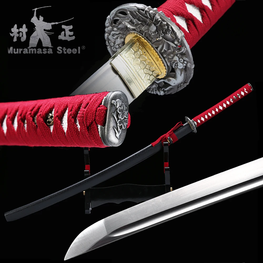 Real Handmade Japanese Katana Spring Steel Blade Full Tang Sharp Ready For Battle Samurai Sword Black