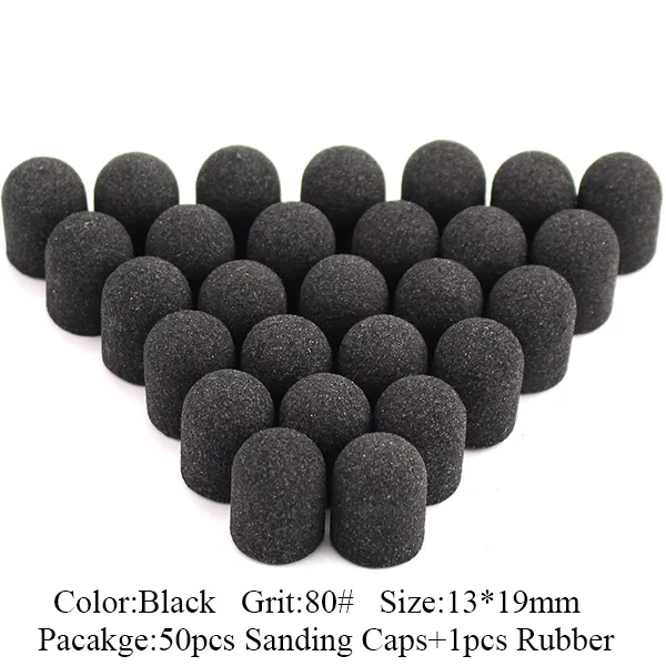 Black-80Grit 50 шт. розовые синие пластиковые шлифовальные колпачки 13*19 мм инструмент для педикюра Уход за ногами электрическая дрель для ногтей фрезы полировальные аксессуары - Color: Black-80Grit