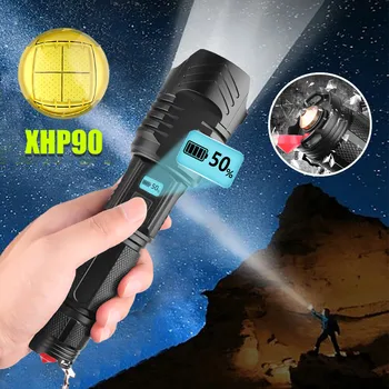 

XHP90 LED Flashlight Torch Light Rechargeable 18650 Lamp Ultra Bright LCD Design Multifunction Outdoor Camping Hiking Equipment