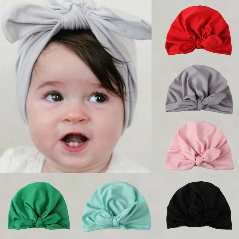 Newborn Hats Kids Baby Bow Knot Hat Turban Toddler Girls Boys Soft Rayon Cap New Solid Color Caps Accessories | Детская одежда и