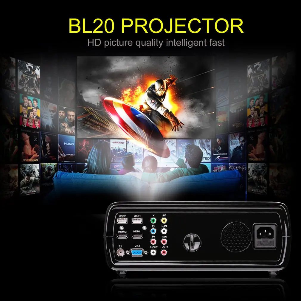 Видеопроектор 2600 лм для домашнего кинотеатра Поддержка 1080P HD 3D с 5,0 дюймовым ЖК-дисплеем TFT+ Бесплатный HDMI BL20