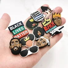 

1Pcs New Design PVC Shoes Charms Accessories Slogan Black Lives Matter Shoe Buckle Decoration Jibz for Croc Kid X-mas Party Gift