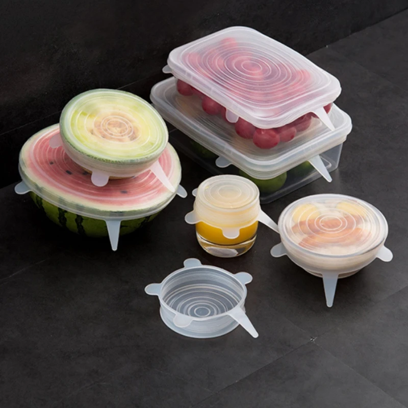 

Silicone Stretch Lids 6PCS/Set Food Grade Reusable Fresh Cover Universal Silicone Caps For Cookware Pot Cover