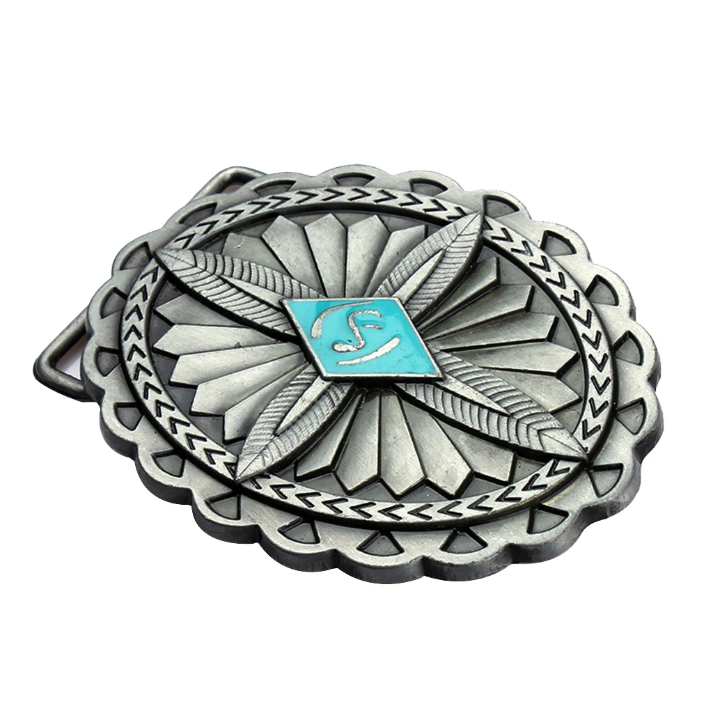 Wave Brims Oval Alloy Flower Shaped Indian Aborigine Belt Buckle for Cowboy Men Accessories Boho Women Belt Buckle
