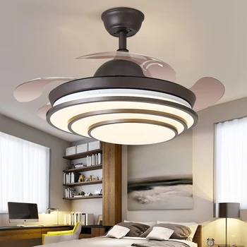 

American Industrial Wind Art High Quality Acrylic Invisible Mute Fan Lamp Family Expenses Drawing Room Led Ceiling Fan Light