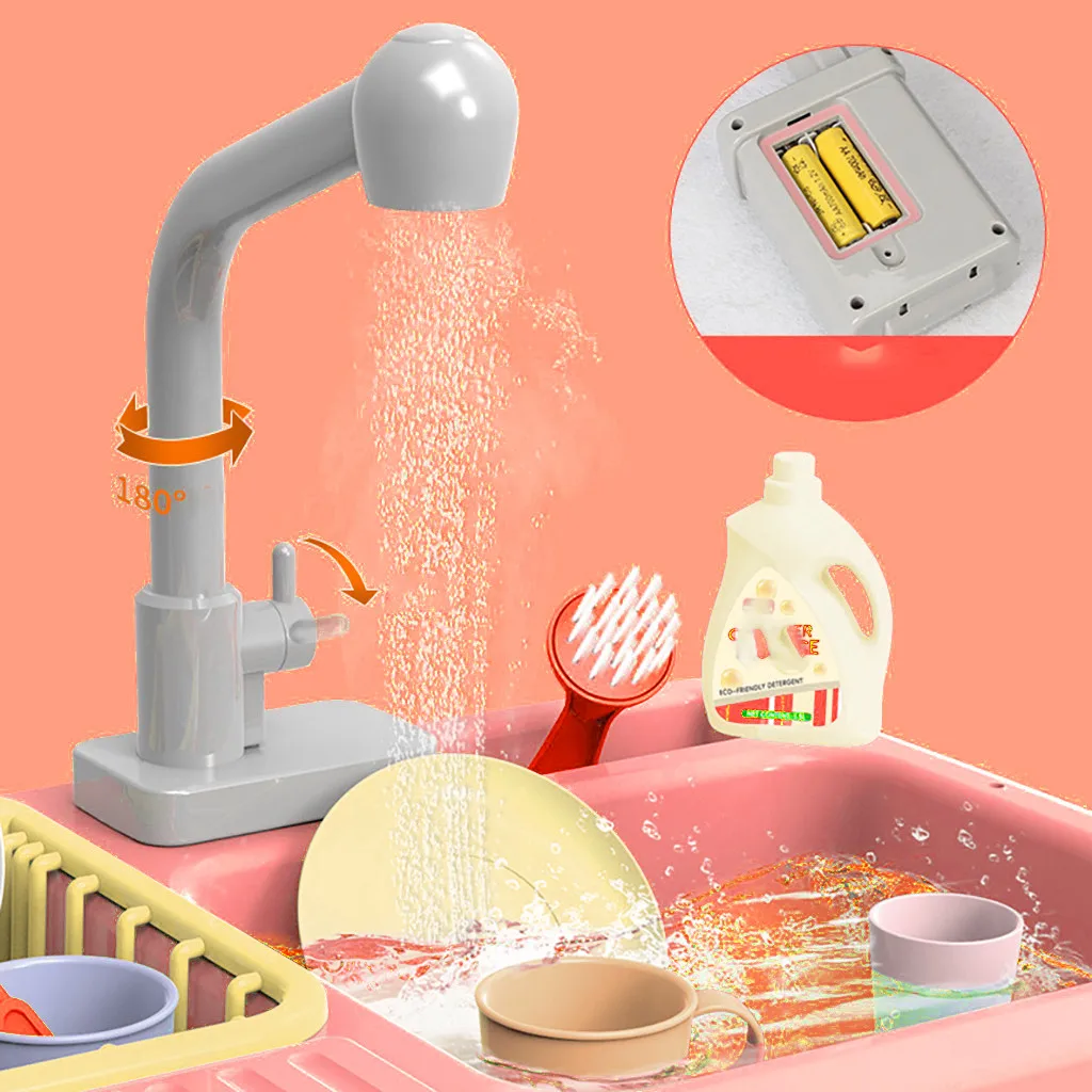

Children Pretend Role Play Color Changing Kitchen Toy Heat Sensitive Thermochromic Dishwash Wash Sink Kid Educational Toy