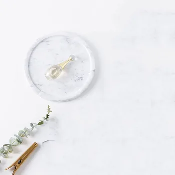 

Natural Marble Ring Jewelry Dish Decorative Trinket Tray Dessert Plate Wedding Accessories Gift (Grayish White)